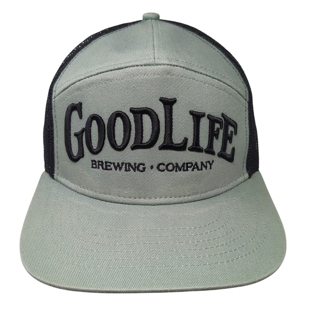 Good Life Brewing Company Snapback Trucker Hat Green One Size Mesh Back